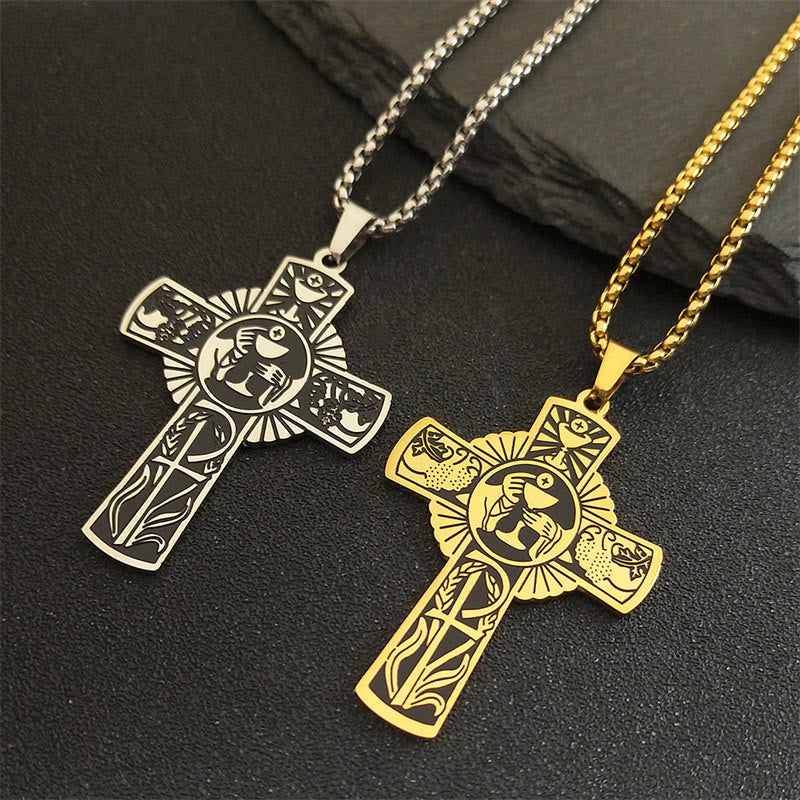 Christianartworkshop Halskette mit Kreuz im Stil der Eucharistie mit mehreren Elementen, Heiligenschein, Weinrebe - image 2