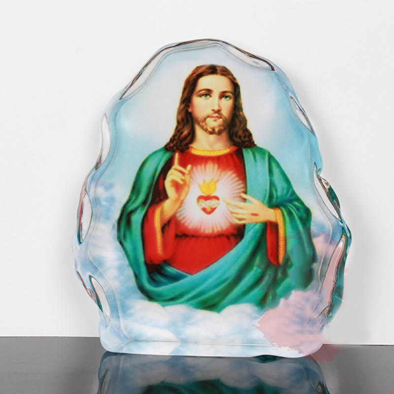 Christianartworkshop Klassischer Stil, weißer Kristall, mehrfarbig, Jesus, Heiliges Herz, Schreibtisch-Ornament - Jesus Heiliges Herz - image 1