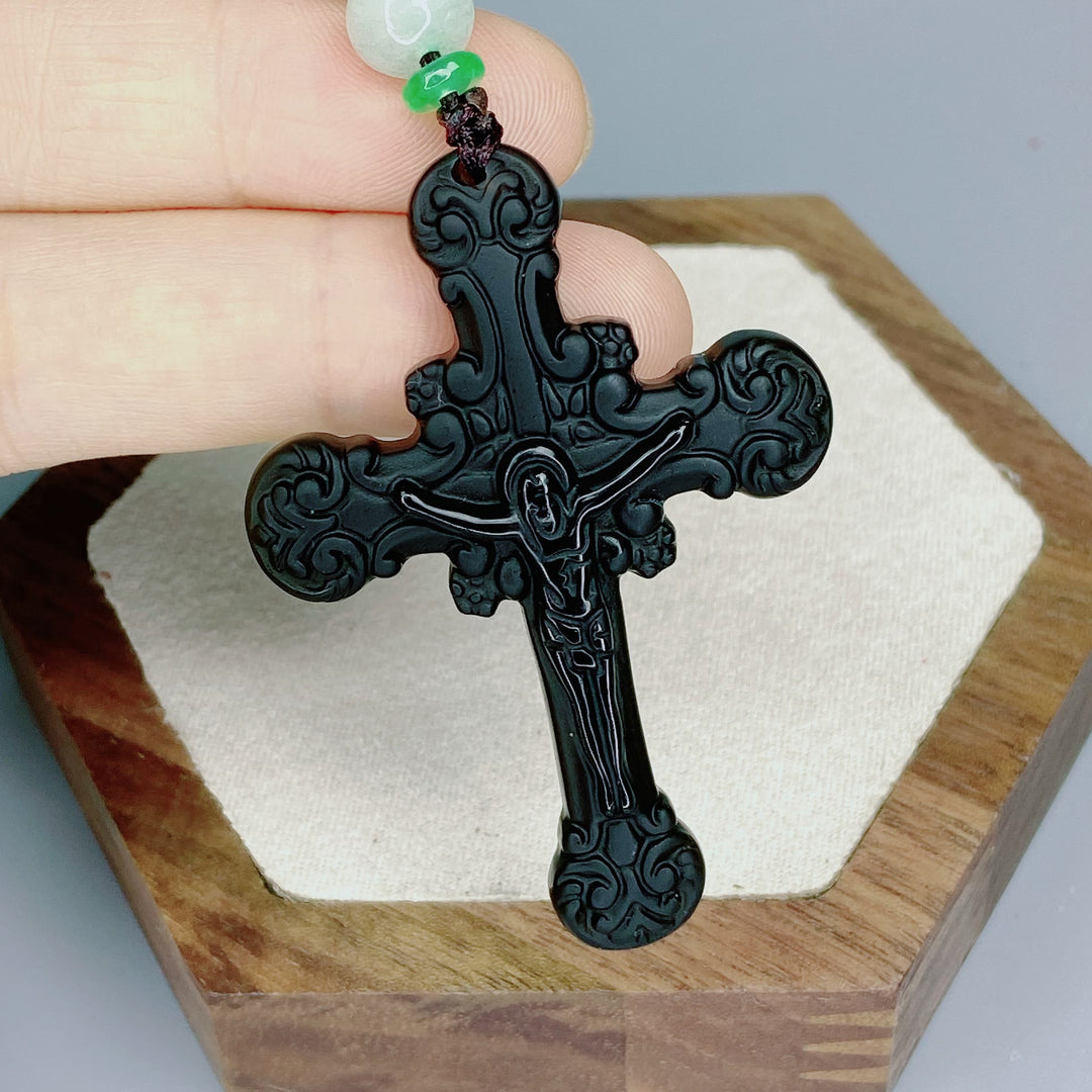 Christianartworkshop Halskette mit Obsidian-Kruzifix-Anhänger im klassischen Stil - image 4