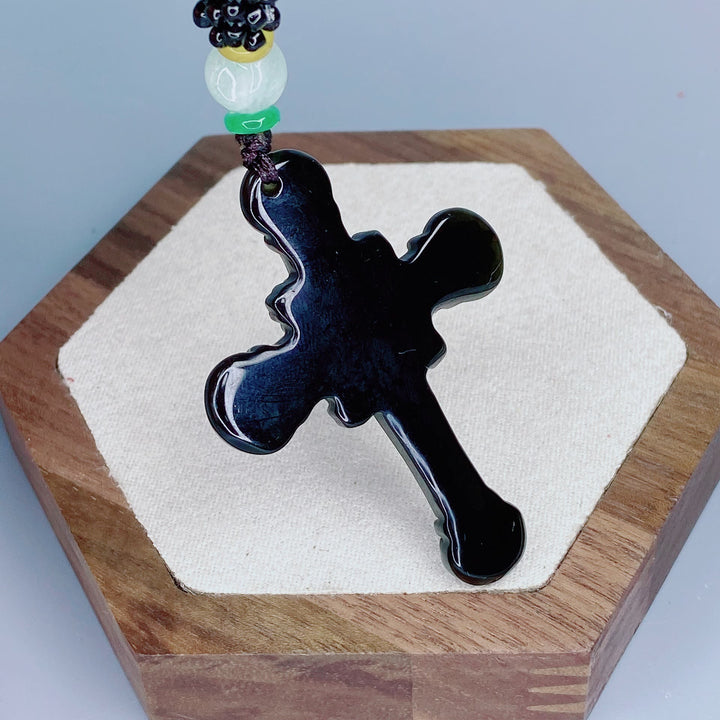Christianartworkshop Halskette mit Obsidian-Kruzifix-Anhänger im klassischen Stil - image 5