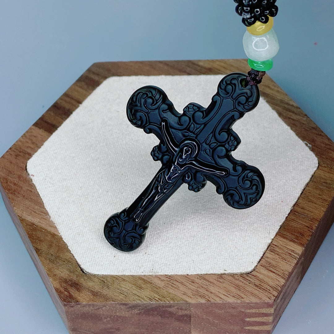 Christianartworkshop Halskette mit Obsidian-Kruzifix-Anhänger im klassischen Stil - image 3