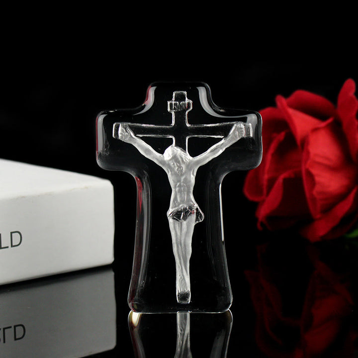Christianartworkshop Klassischer Stil, weißes, kristallklares Kruzifix, Jesuskreuz, Schreibtisch-Ornamente - Jesus-Kreuz - image 1