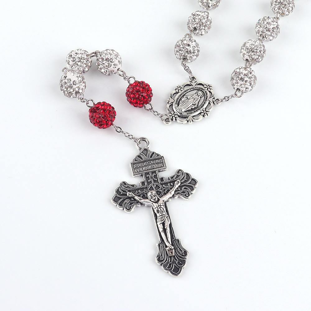 Christianartworkshop Wundertätige Medaille und Kruzifix aus 8 mm runden silbernen Metall-Edelsteinen, Legierungskette, Rosenkranz - image 3