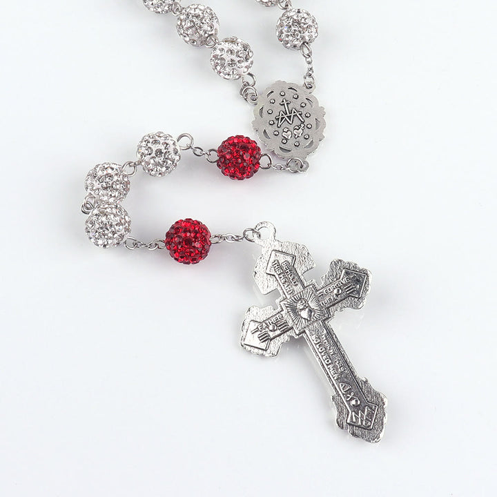 Christianartworkshop Wundertätige Medaille und Kruzifix aus 8 mm runden silbernen Metall-Edelsteinen, Legierungskette, Rosenkranz - image 4