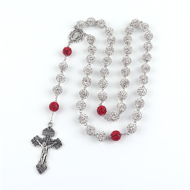 Christianartworkshop Wundertätige Medaille und Kruzifix aus 8 mm runden silbernen Metall-Edelsteinen, Legierungskette, Rosenkranz - Silber - image 1