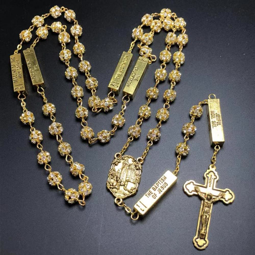 Christianartworkshop Rosenkranz „Unsere Liebe Frau von Fátima“ und Kruzifix aus 8 mm runden goldenen Metall-Edelsteinen, Legierungskette - image 9