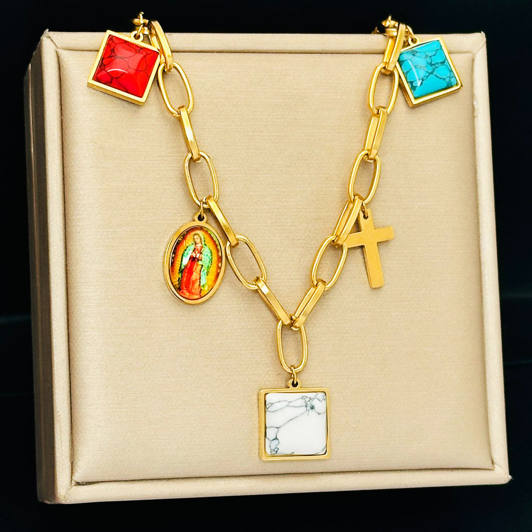 Christianartworkshop Halskette mit türkisfarbenem Kreuz „Unsere Liebe Frau von Guadalupe“ im lässigen Stil - image 4