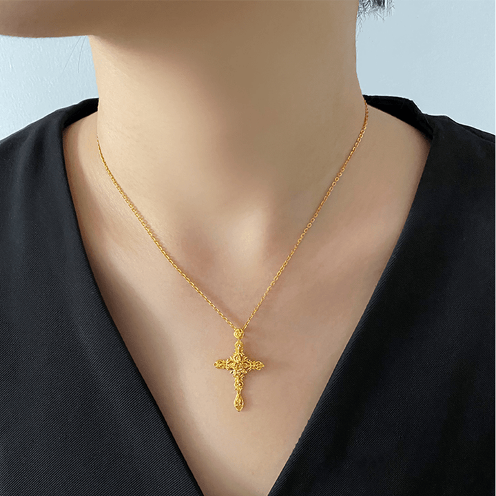 Christianartworkshop Anhänger aus 999 reinem Gold im Retro-Stil mit Dornenrosenkreuz und antiker Handwerkskunst - image 3