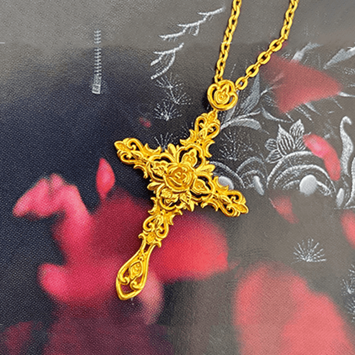 Christianartworkshop Anhänger aus 999 reinem Gold im Retro-Stil mit Dornenrosenkreuz und antiker Handwerkskunst - image 2