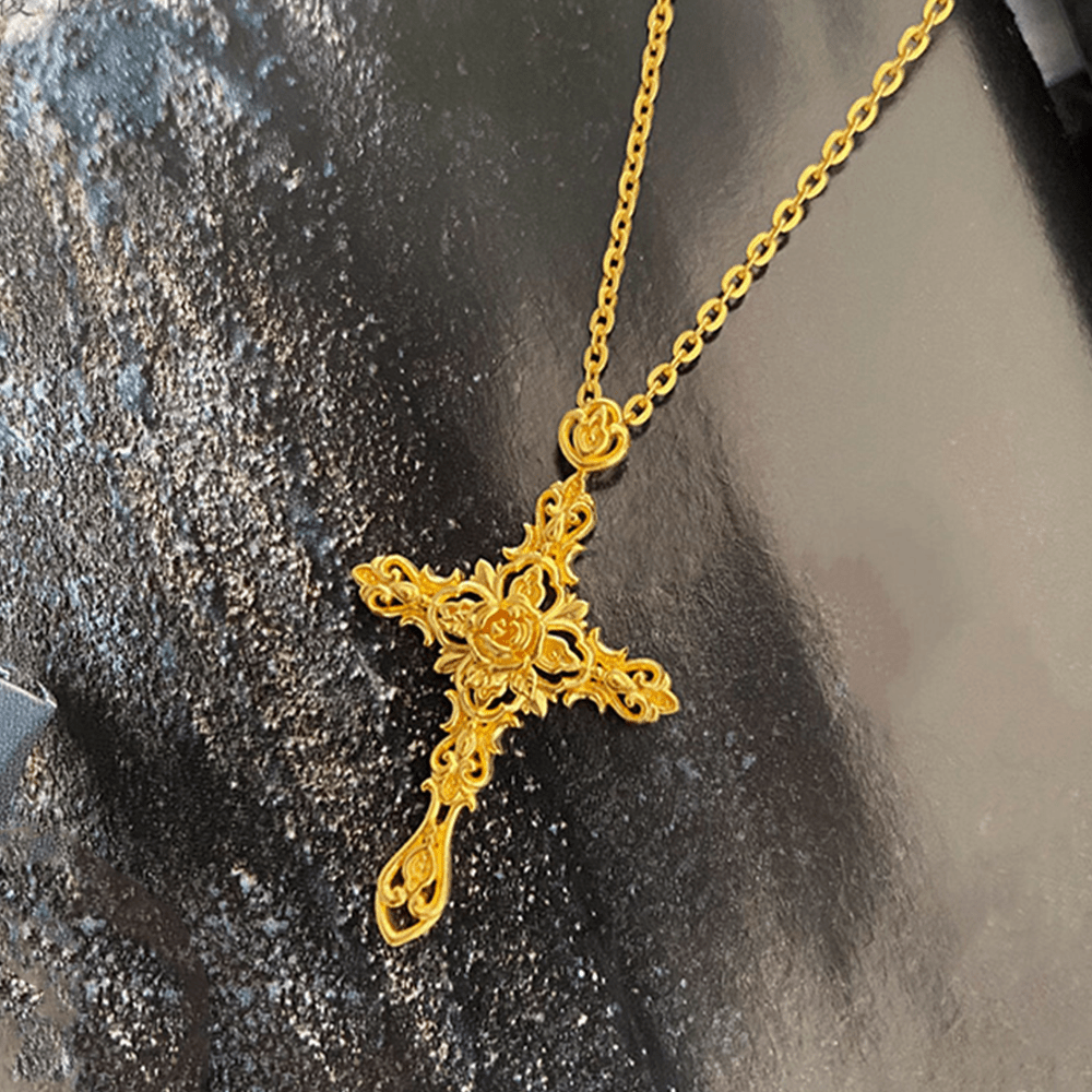 Christianartworkshop Anhänger aus 999 reinem Gold im Retro-Stil mit Dornenrosenkreuz und antiker Handwerkskunst - image 4