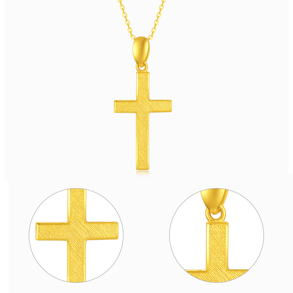 Christianartworkshop Halskette mit Kreuzanhänger im minimalistischen Stil, 999 reines Gold, mattiert