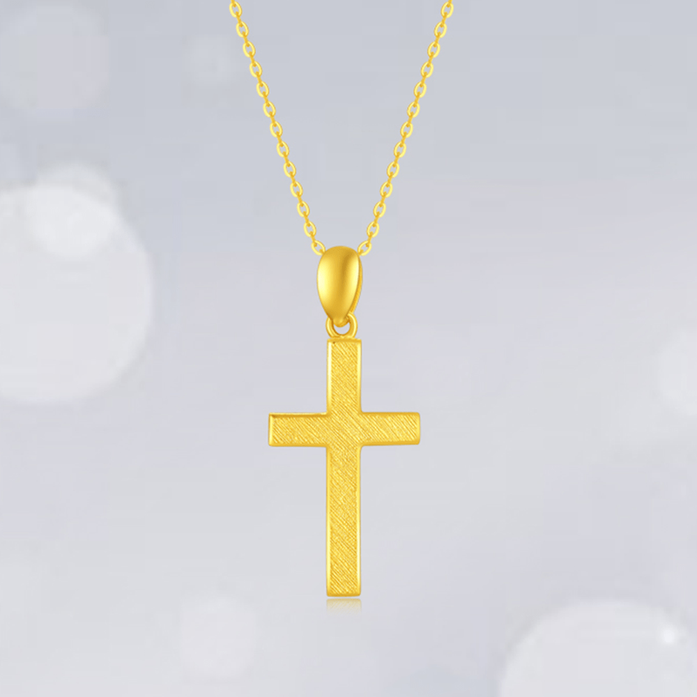 Christianartworkshop Halskette mit Kreuzanhänger im minimalistischen Stil, 999 reines Gold, mattiert