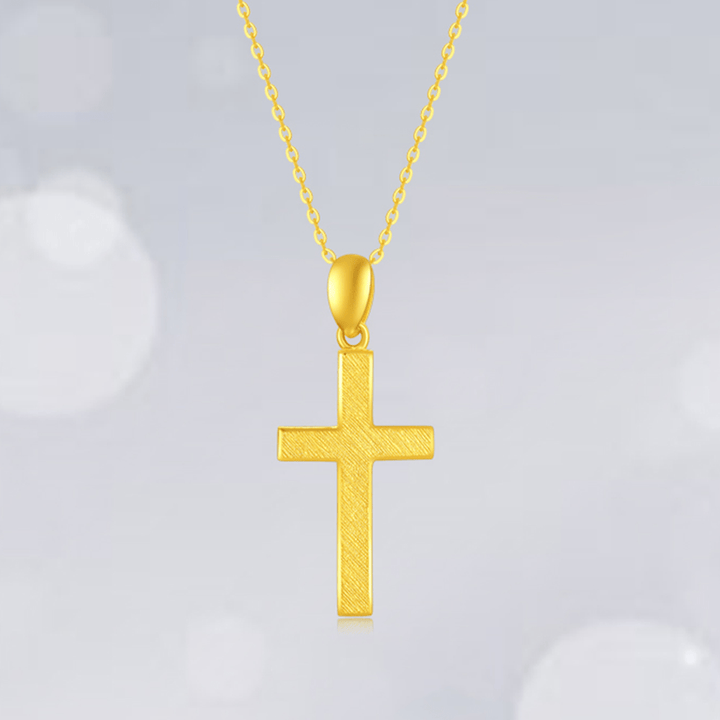 Christianartworkshop Halskette mit Kreuzanhänger im minimalistischen Stil, 999 reines Gold, mattiert