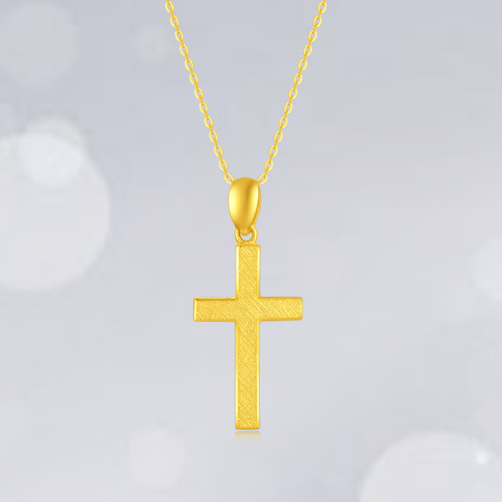 Christianartworkshop Halskette mit Kreuzanhänger im minimalistischen Stil, 999 reines Gold, mattiert - image 6