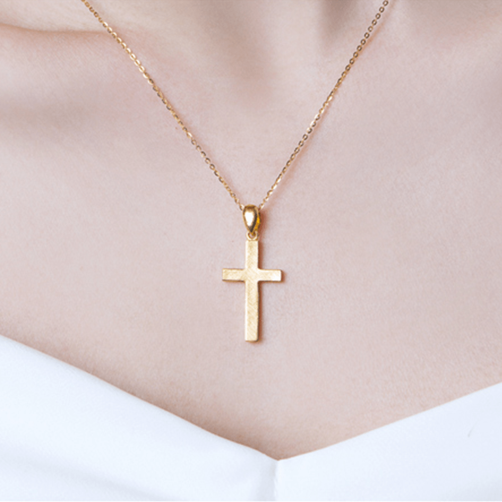 Christianartworkshop Halskette mit Kreuzanhänger im minimalistischen Stil, 999 reines Gold, mattiert