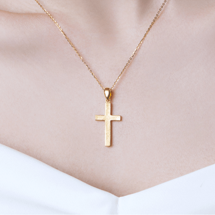 Christianartworkshop Halskette mit Kreuzanhänger im minimalistischen Stil, 999 reines Gold, mattiert