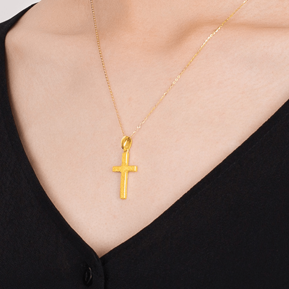 Christianartworkshop Halskette mit Kreuzanhänger im minimalistischen Stil, 999 reines Gold, mattiert