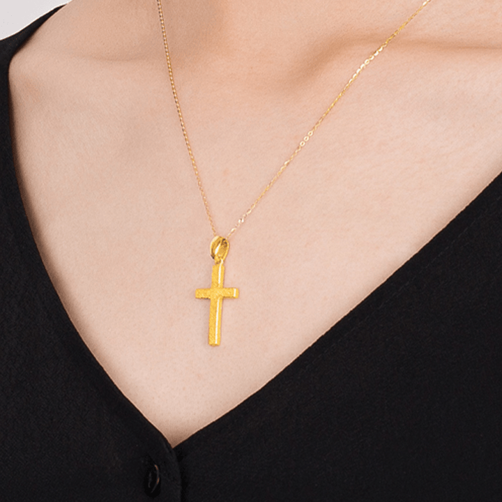 Christianartworkshop Halskette mit Kreuzanhänger im minimalistischen Stil, 999 reines Gold, mattiert