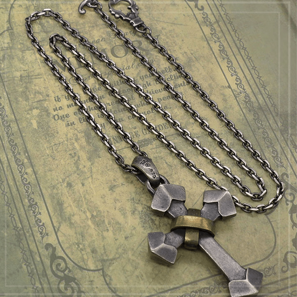 Christianartworkshop Halskette mit Kreuzanhänger aus 925er Sterlingsilber im Retro-Stil, schweres Metall - image 2