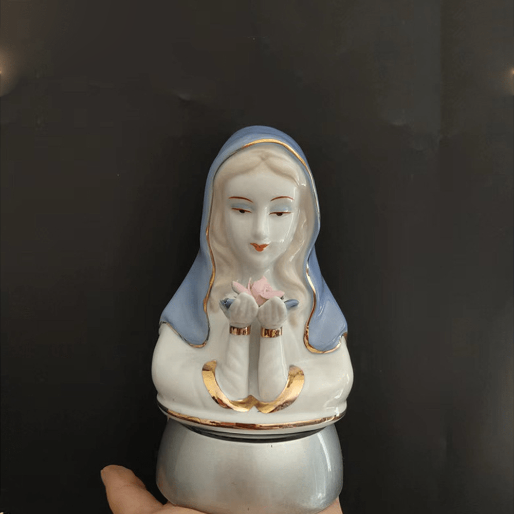 Christianartworkshop Klassischer Stil, weiß-blaue Keramikfigur der Jungfrau Maria, stereoskopische Desktop-Ornamente - image 2