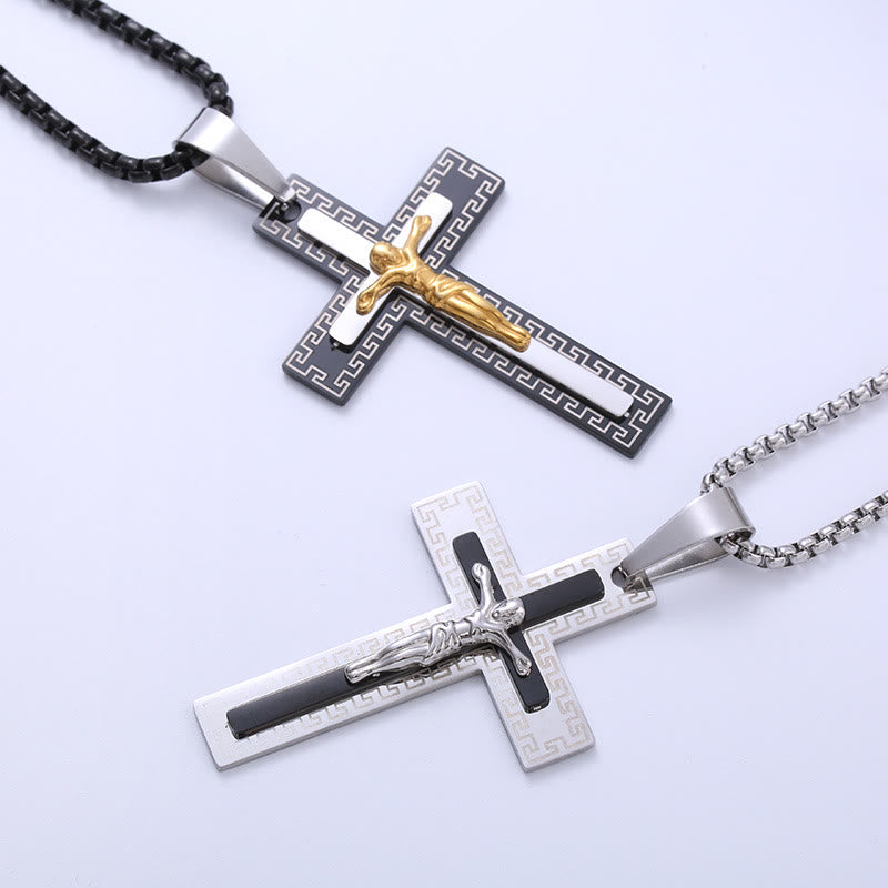 Christianartworkshop Halskette aus Titan im Retro-Stil mit dreilagigem Kruzifix-Anhänger - image 2