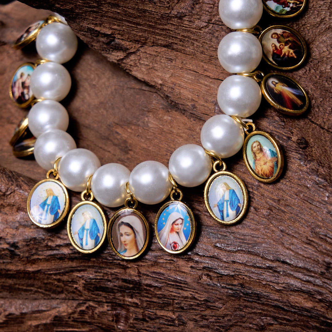 Christianartworkshop Retro-Stil Medaillen Kreuz Perlenarmband mit Heiligen Jesus Maria Medaillen von Christianartworkshop - image 7