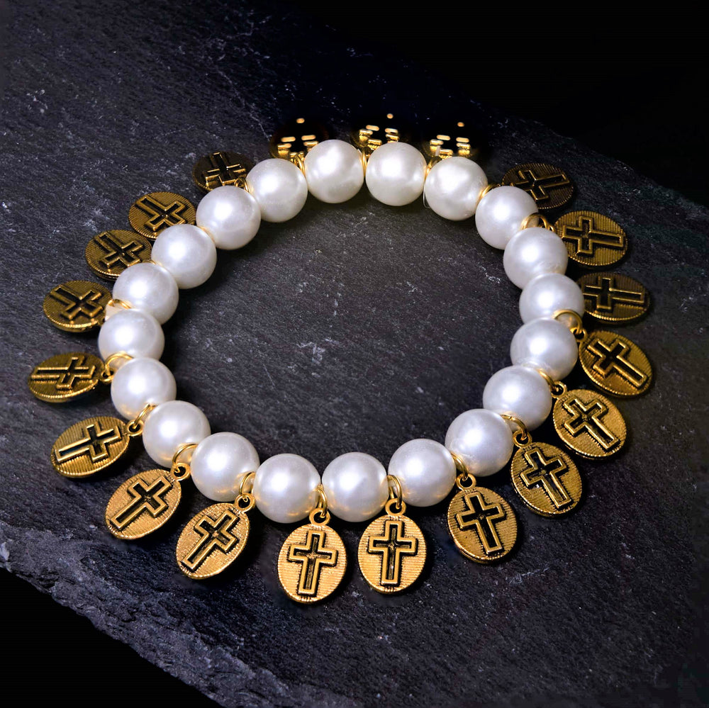 Christianartworkshop Retro-Stil Medaillen Kreuz Perlenarmband mit Heiligen Jesus Maria Medaillen von Christianartworkshop - image 1