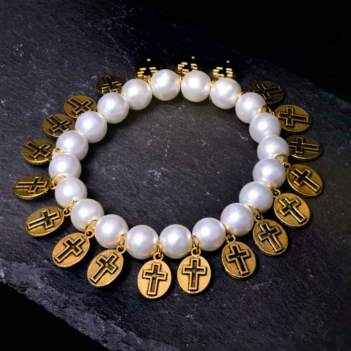 Christianartworkshop Retro-Stil Medaillen Kreuz Perlenarmband mit Heiligen Jesus Maria Medaillen von Christianartworkshop - image 1