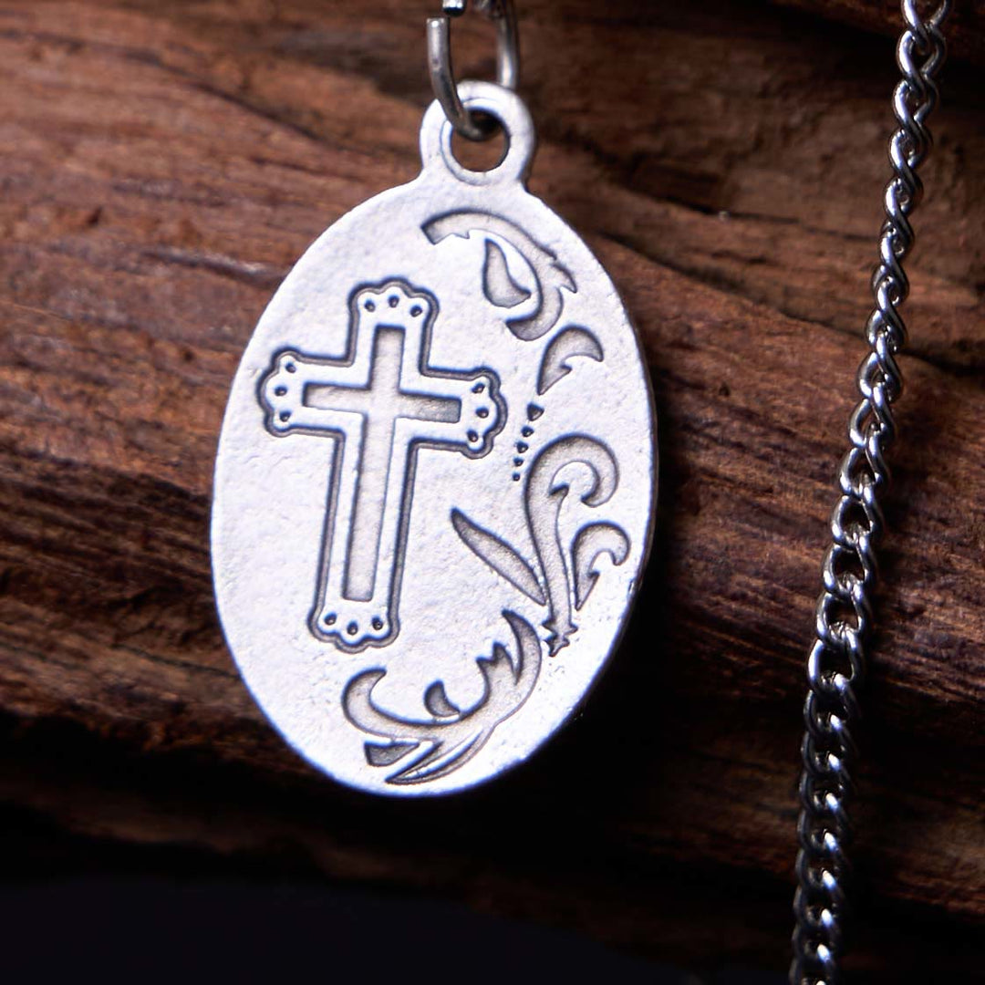 Christianartworkshop Halskette mit Blumenanhänger im klassischen Stil mit Kreuz und Herz Jesu - image 3