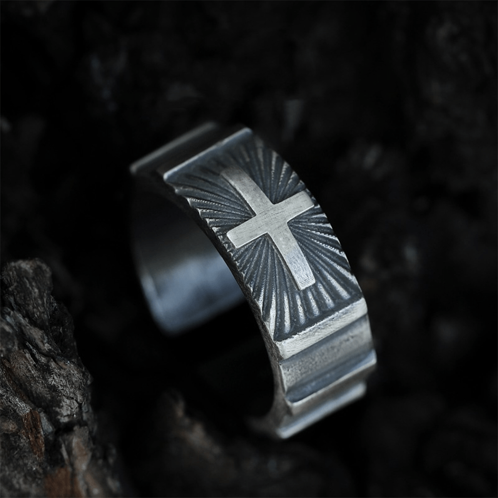 Christianartworkshop Verstellbarer Ring im Retro-Minimalismus-Stil aus schwerem Metall mit Kreuz - Einstellbar - image 1