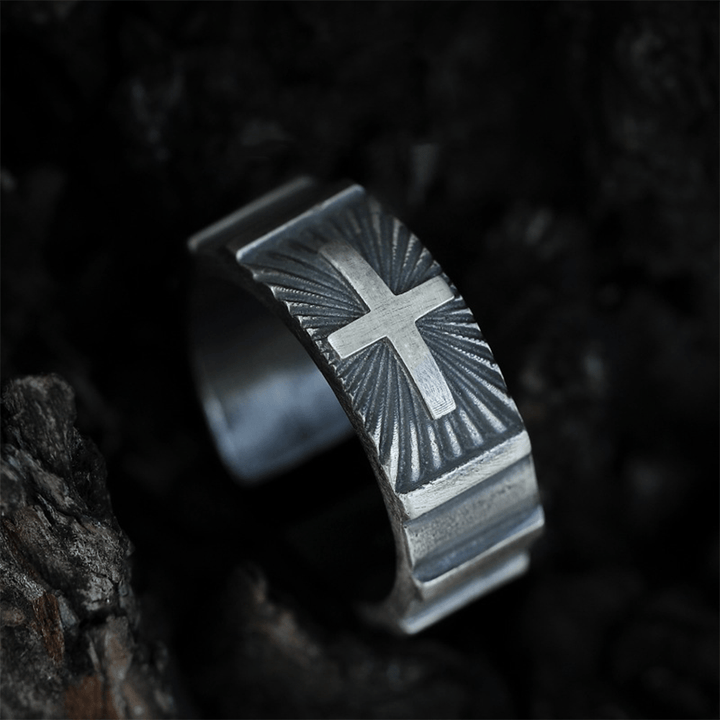 Christianartworkshop Verstellbarer Ring im Retro-Minimalismus-Stil aus schwerem Metall mit Kreuz - Einstellbar - image 1