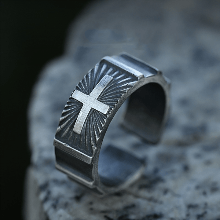 Christianartworkshop Verstellbarer Ring im Retro-Minimalismus-Stil aus schwerem Metall mit Kreuz - image 4