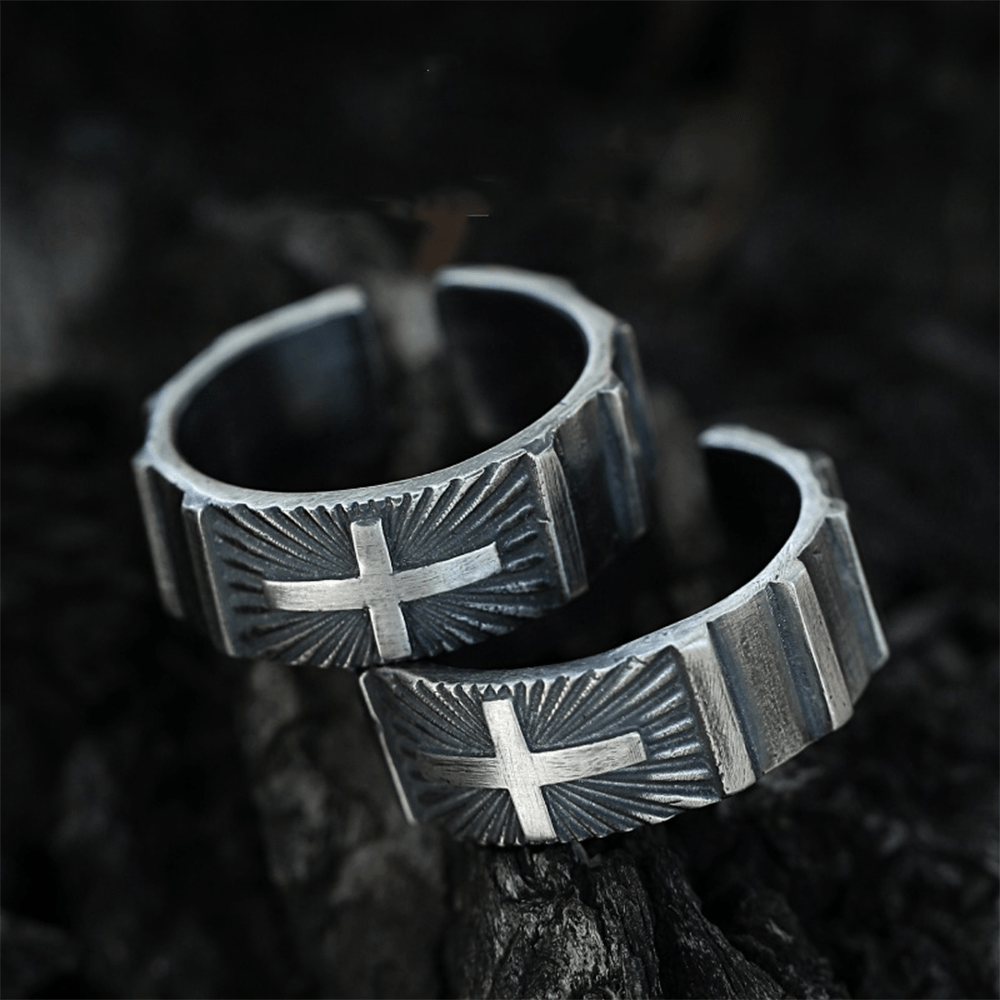 Christianartworkshop Verstellbarer Ring im Retro-Minimalismus-Stil aus schwerem Metall mit Kreuz - image 2