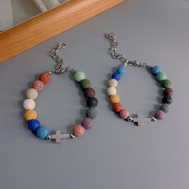 Christianartworkshop Kreuzarmband im minimalistischen Stil mit farbigen Perlen aus Vulkangestein - image 6