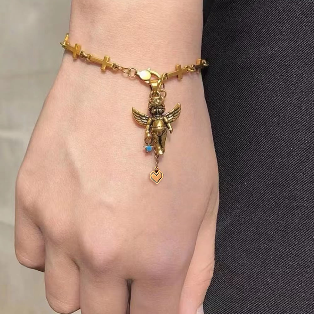 Christianartworkshop Retro-Armband aus Bronze mit Glücksstern, Engel und Herzkreuz - image 2