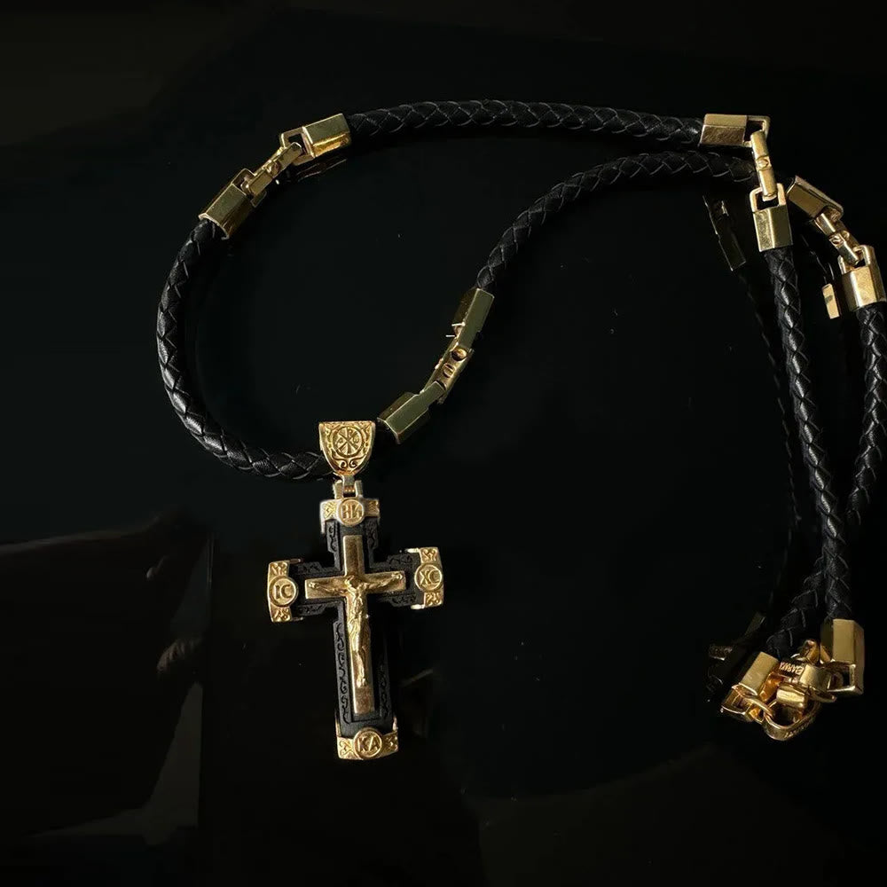 Christianartworkshop Halskette mit Anhänger im luxuriösen Kruzifix-Jesus-Kreuz aus schwarz-goldener Legierung - Schwarz - image 1