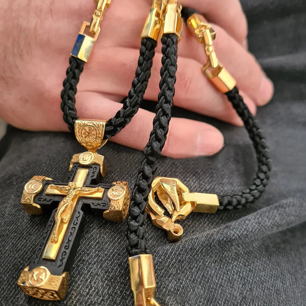 Christianartworkshop Halskette mit Anhänger im luxuriösen Kruzifix-Jesus-Kreuz aus schwarz-goldener Legierung - image 5