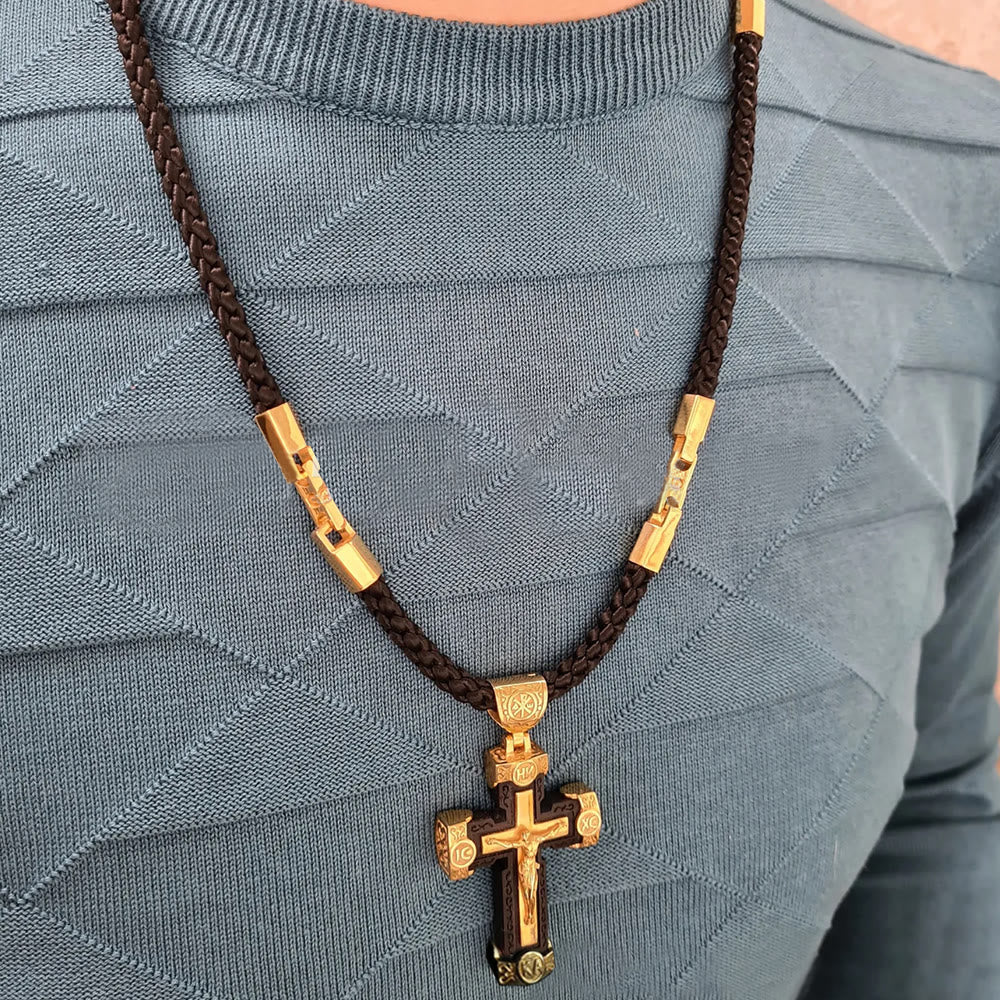 Christianartworkshop Halskette mit Anhänger im luxuriösen Kruzifix-Jesus-Kreuz aus schwarz-goldener Legierung - image 4