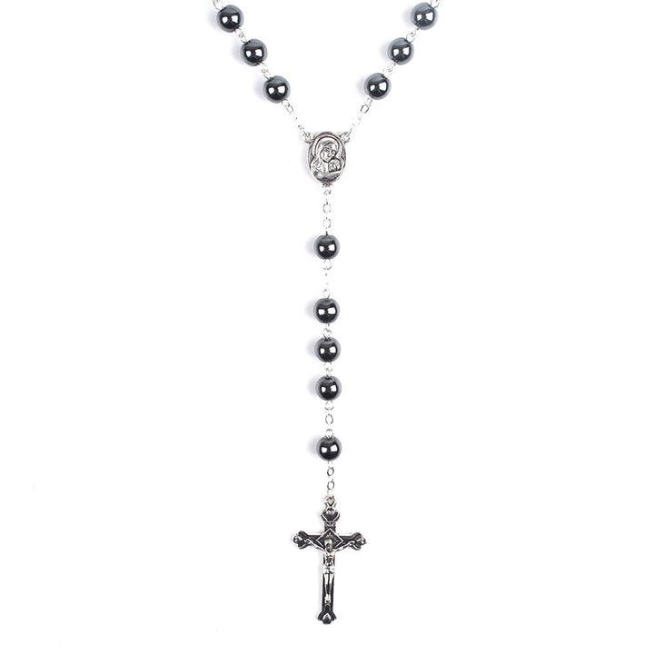 Christianartworkshop Rosenkranz mit Madonna und Kind und Kruzifix, rund, 8 mm, schwarze Hämatit-Legierung - image 4