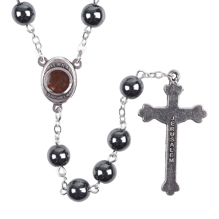 Christianartworkshop Rosenkranz mit Madonna und Kind und Kruzifix, rund, 8 mm, schwarze Hämatit-Legierung - image 3