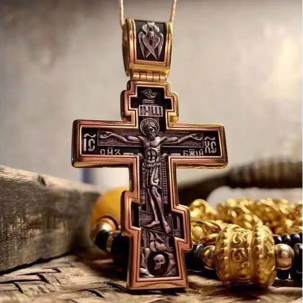 Christianartworkshop Halskette mit Anhänger im Retro-Stil mit dem gekreuzigten Jesus, zweifarbig, Legierung - Zweifarbiges Kreuz - image 1