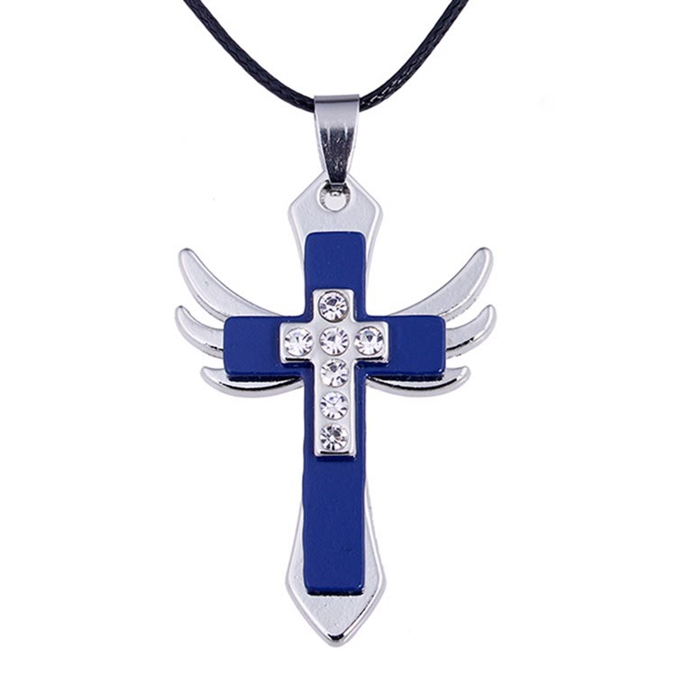 Christianartworkshop Halskette mit Anhänger im minimalistischen Stil mit Kreuz und Engelsflügeln, glänzenden Strasssteinen - image 5
