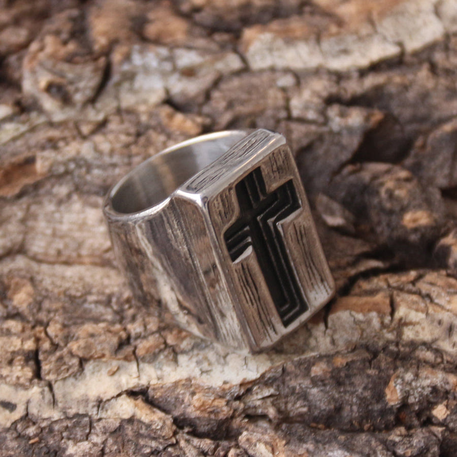 Christianartworkshop Retro-Ring im minimalistischen Stil mit Breitseitenkreuz - image 3
