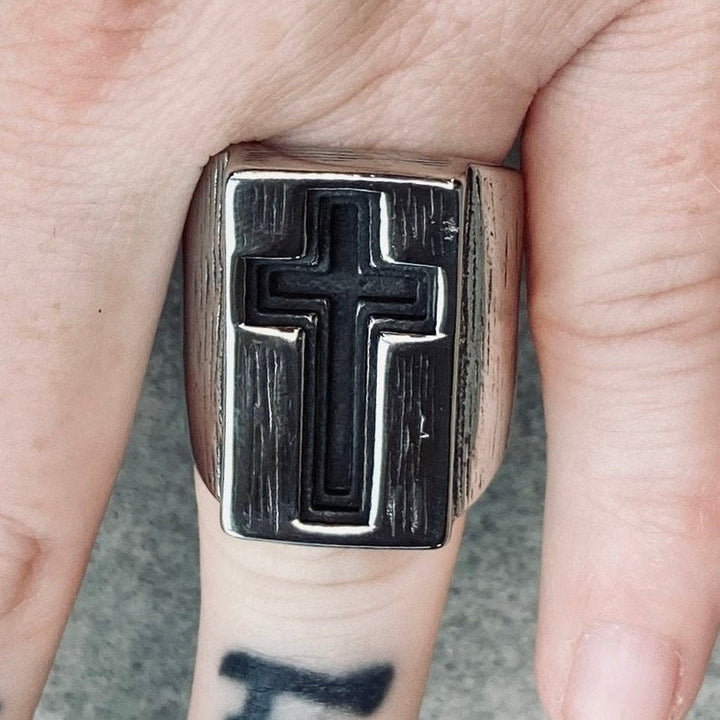 Christianartworkshop Retro-Ring im minimalistischen Stil mit Breitseitenkreuz - image 5