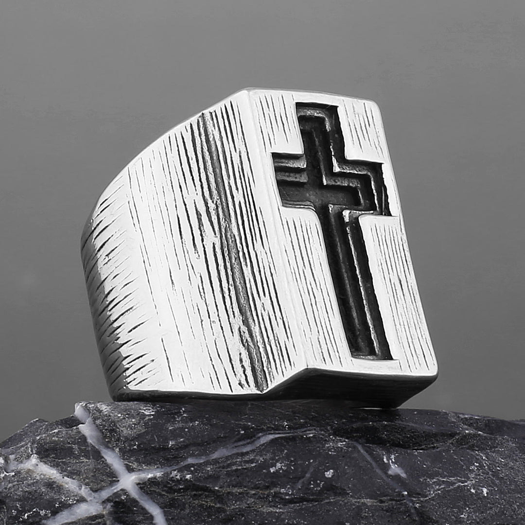Christianartworkshop Retro-Ring im minimalistischen Stil mit Breitseitenkreuz - image 2