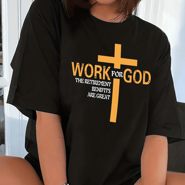 Christianartworkshop Minimalistisches modernes T-Shirt „ARBEITE FÜR GOTT“ mit Kreuz, Kurzarm, gewaschen - Schwarz - 3XL - image 0