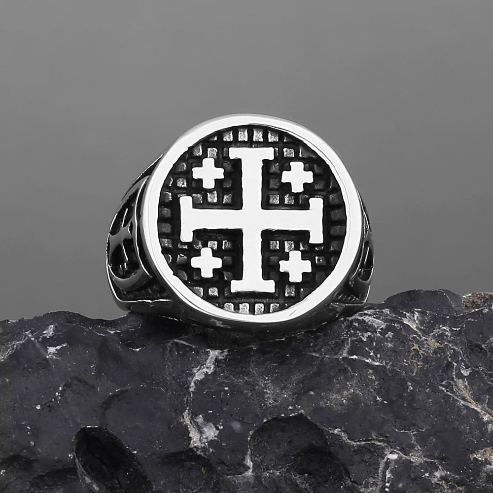 Christianartworkshop Ring mit Jerusalem-Kreuz im minimalistischen Retro-Stil - image 2