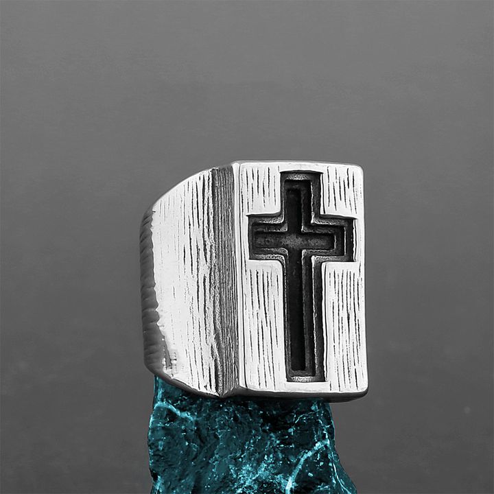 Christianartworkshop Retro-Ring im minimalistischen Stil mit Breitseitenkreuz - US13 - image 1