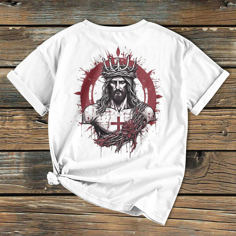 Christianartworkshop Klassisches, farbiges T-Shirt mit der Kreuzigung und Erlösung Jesu, kurzärmlig, gewaschen - image 4