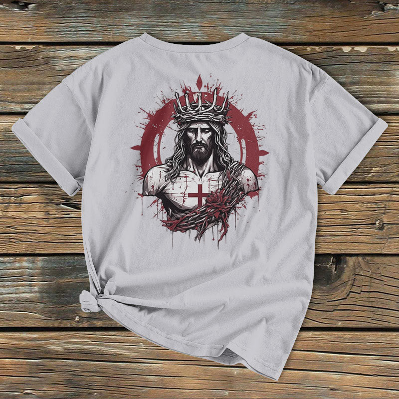Christianartworkshop Klassisches, farbiges T-Shirt mit der Kreuzigung und Erlösung Jesu, kurzärmlig, gewaschen - image 6